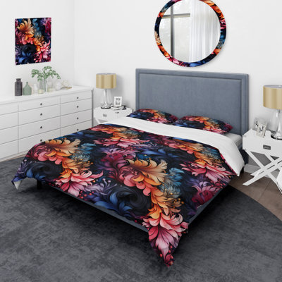 Enchanted Noir Moody Patterns II - Floral Duvet Cover Set - Microfiber Polyester