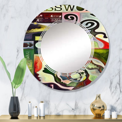 Organic Abstract Forms In Green Red And Black - Transitional Wall Mirror Round -  East Urban Home, 284F6D69C49D49A0AAE09FCC4CD4501C