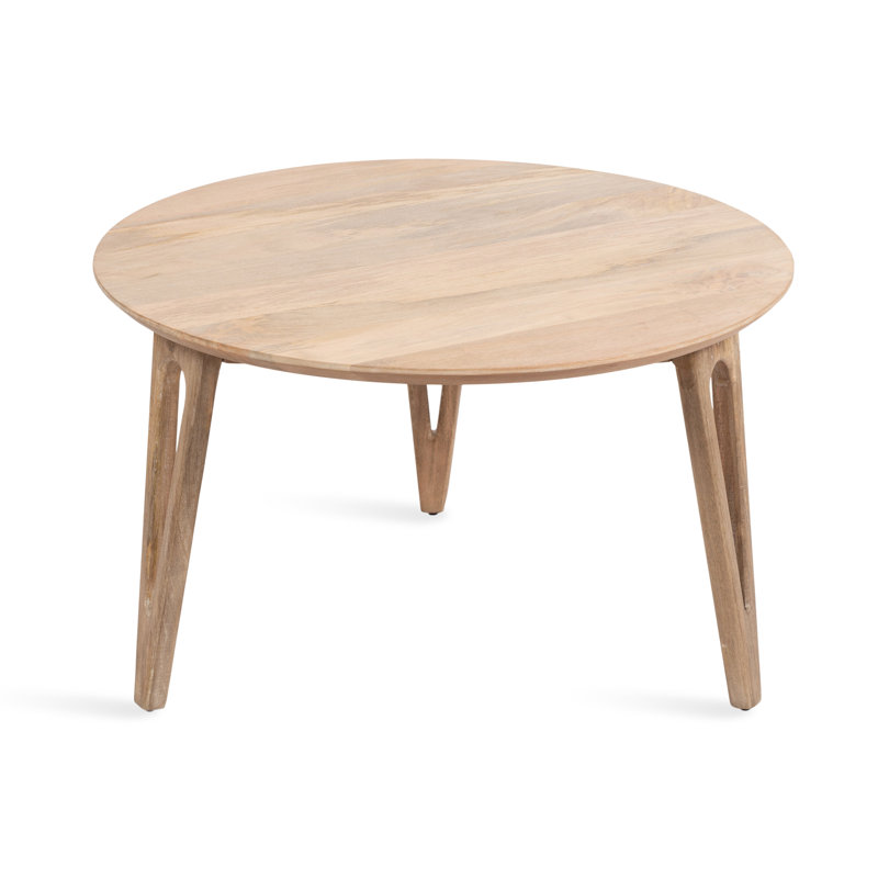 Wooden Living Room Round Coffee Table, Beige Wood
