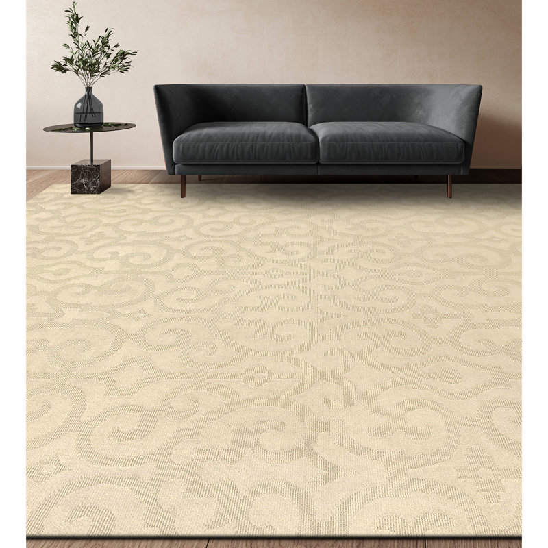 Damask Area Rug in Salt/Ivory, Rectangle 9' x 12'