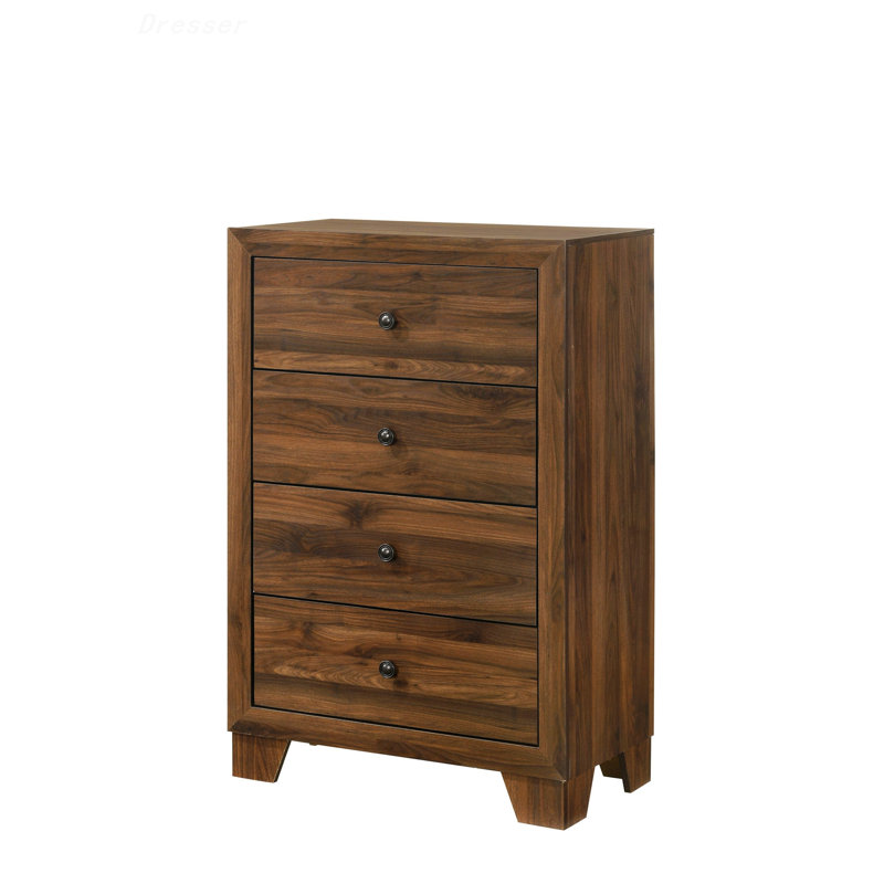 Commode de chambre à coucher, commode haute contemporaine à 4 tiroirs avec quincaillerie en métal, Cerisier