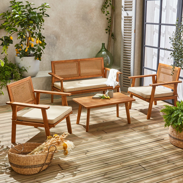 Lolas 4-Seater Wood And Cane Rattan Garden Sofa Set