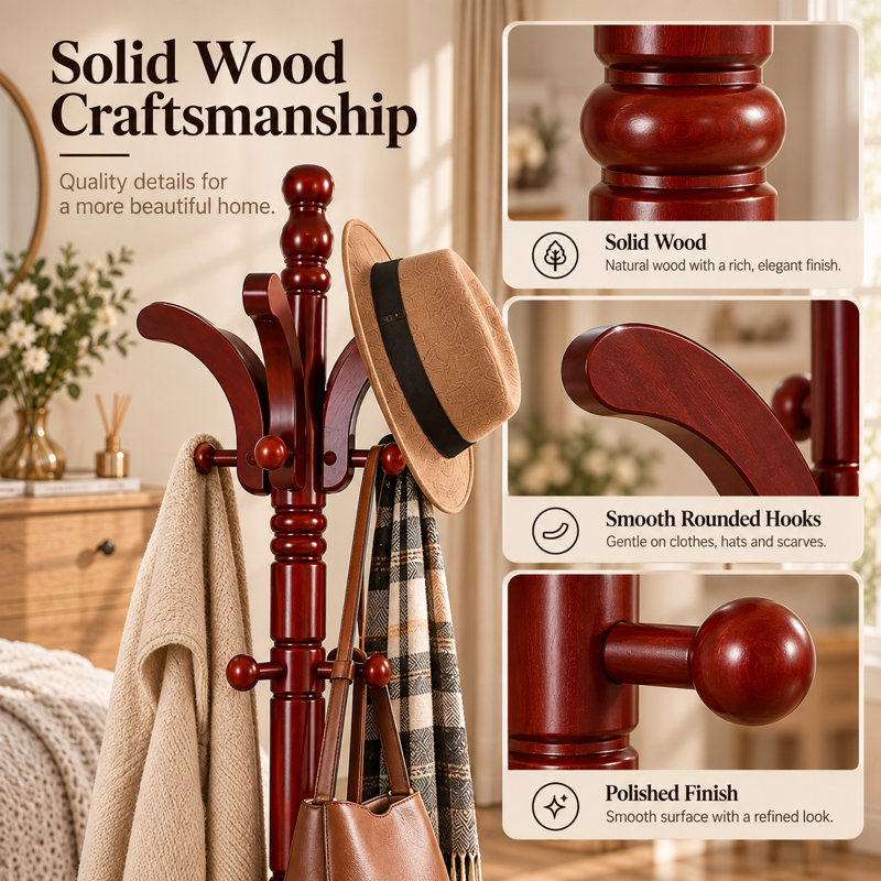 Karragullen Solid Wood Freestanding 5 - Hook Coat Rack