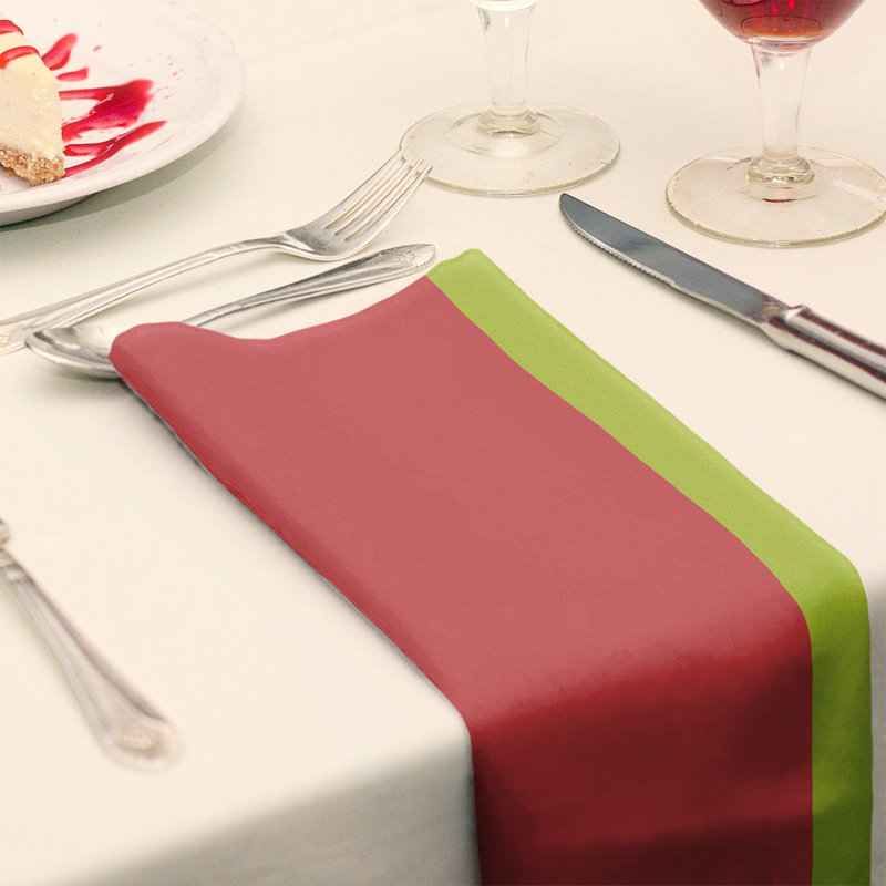 Striped Square Napkin, Torch Red/Volt Green/Torch Red, 22" W x 22" L, Polyester