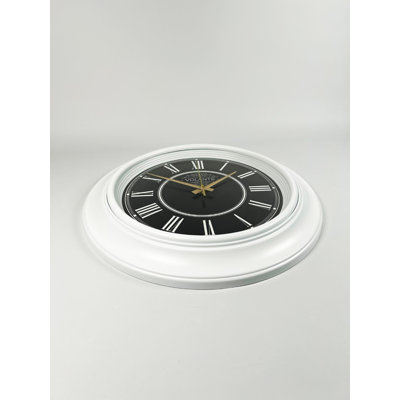 Horloge murale élégante Elegant, 17,7 po de diamètre, blanc et or | Cadre 100% plastique, couvercle en verre véritable, épaisseur: 1,8 po | Décoration élégante pour le salon, la chambre à coucher ou le bureau, design intemporel