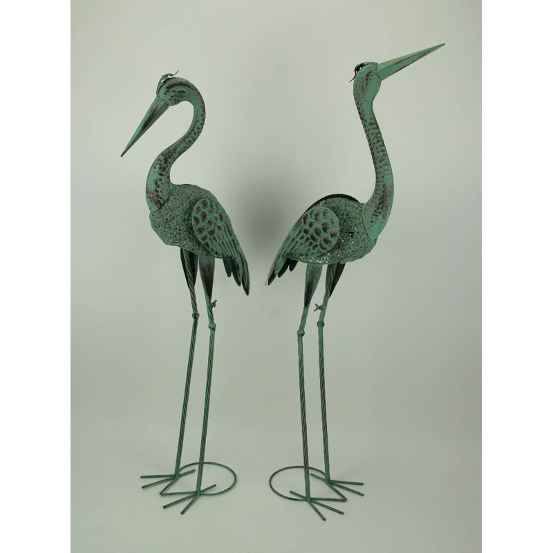 Set of 2 herons with Verdigris patina