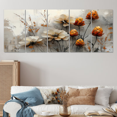 «The Winter Wild Thistle Bloom II», art mural traditionnel - 5 pièces