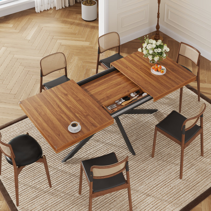 Rectangle Dining Room Table, 59.1''-78.7'' Extendable Dining Table For 6-8 Person With Hidden Storage, Brown