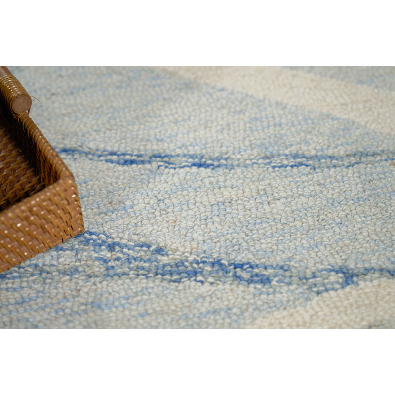 Rio hand-tufted New Zealand Wool Beige/Ivory Area Rug, Blue/Ivory, Rectangle 9' x 12'