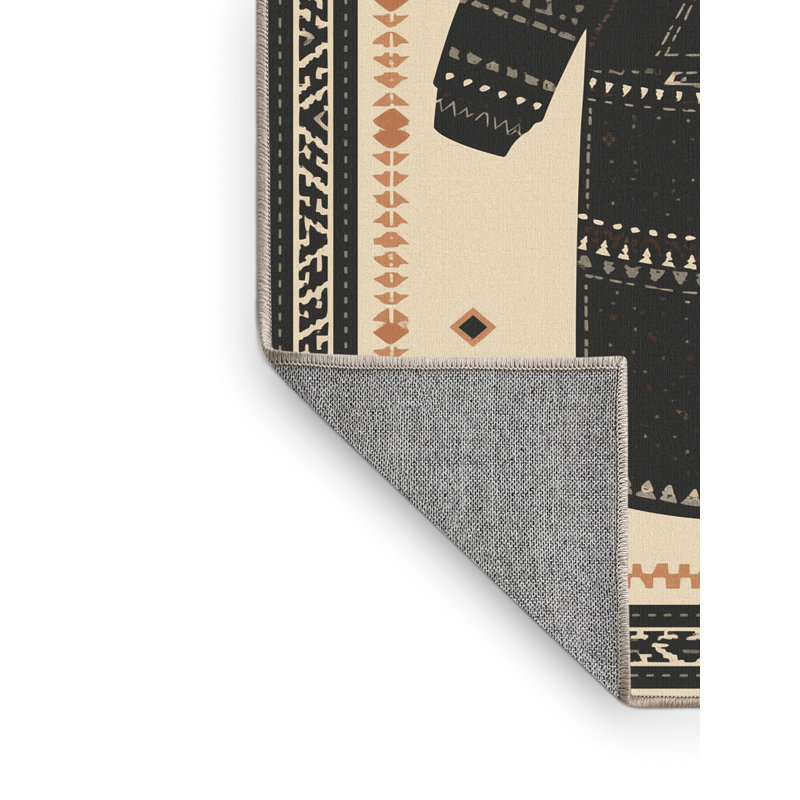 Tapis traditionnel lavable à la machine de style rétro Brentwood brun et beige, 2x5