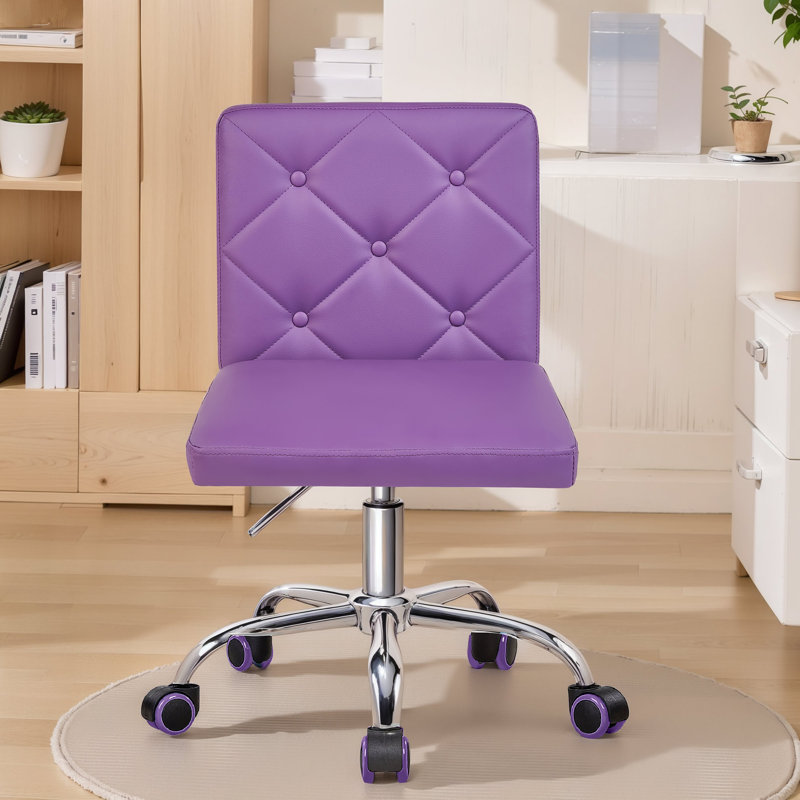 Lavdi Armless Office Desk Chair Modern Tufted Task Chair Faux Leather Upholstered Computer Chair with Adjustable Seat Height