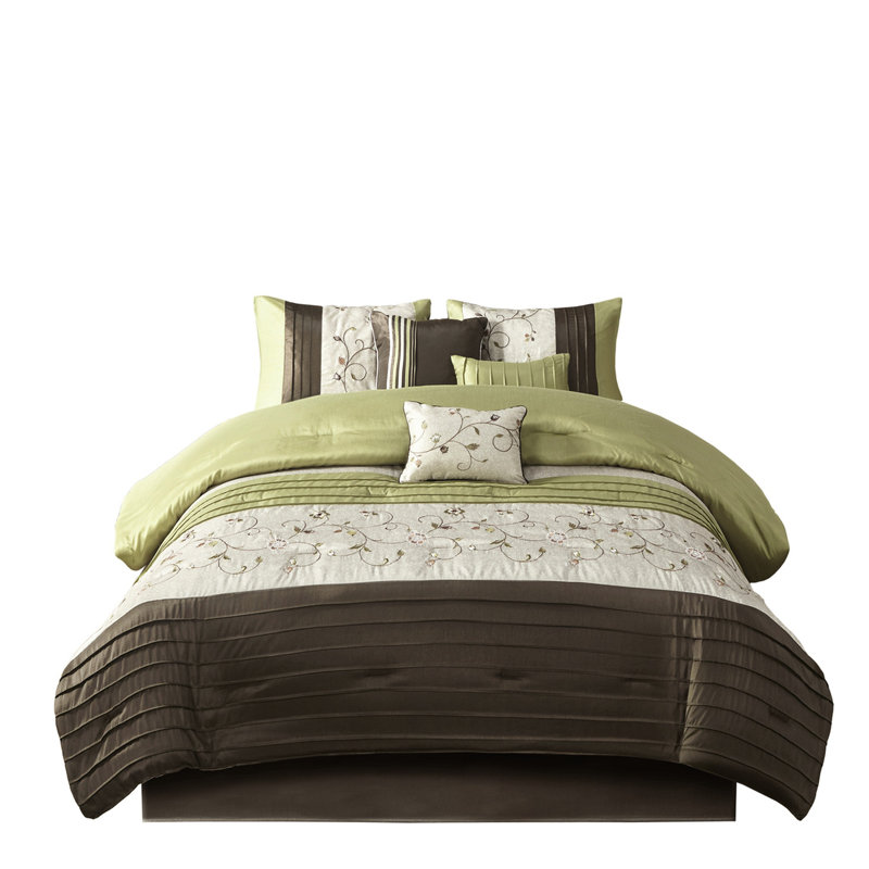 Édredon 7 pièces très grand - Broderie en tissu de style contemporain et élégant comprenant un édredon, des taies décoratives, des oreillers et une jupe de lit