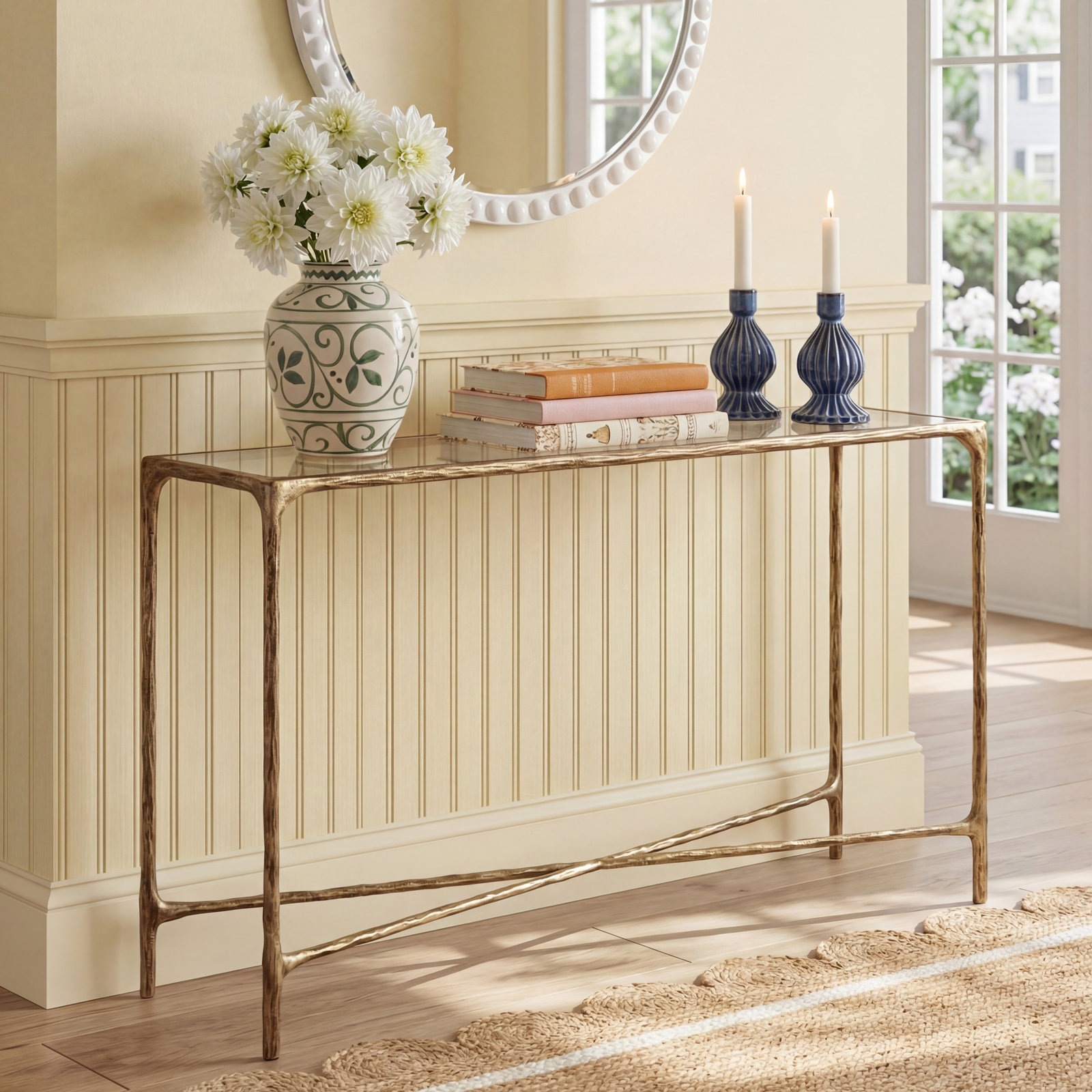 Evelynn 48'' Console Table, Brass, White Marble