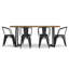 Ensemble repas industriel rustique 7 pièces avec table en bois de manguier massif et 6 chaises rembourrées Larkin