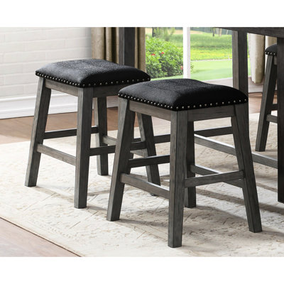 Of 2 Counter Height Seats, Gray, Black Faux Leather Seat And Gorgeous Nailhead Trim For Dining Seating, Fantastic