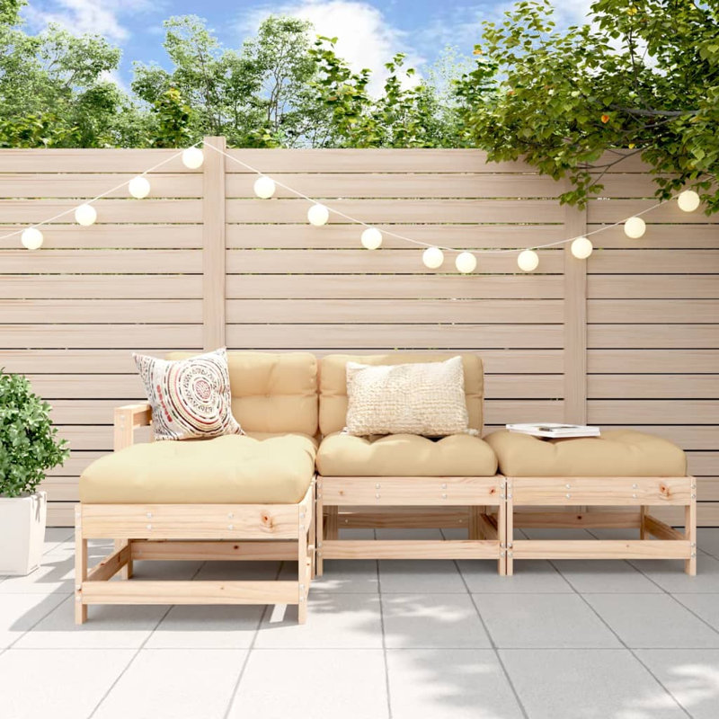 Ensemble de salon de patio avec coussins 4 pièces Dakota Fields, Brun, Beige