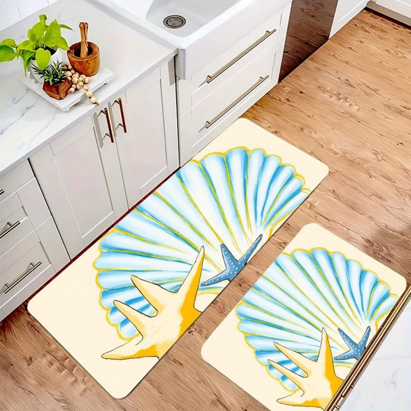 Ensemble de 2 tapis de cuisine Coastal Shell Starfish, jaune et bleu