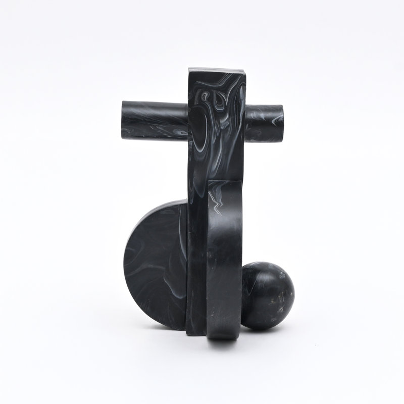 Modern Abstract Balance Sculpture – Black Matte Resin Decorative Accent (22.9 cm) 