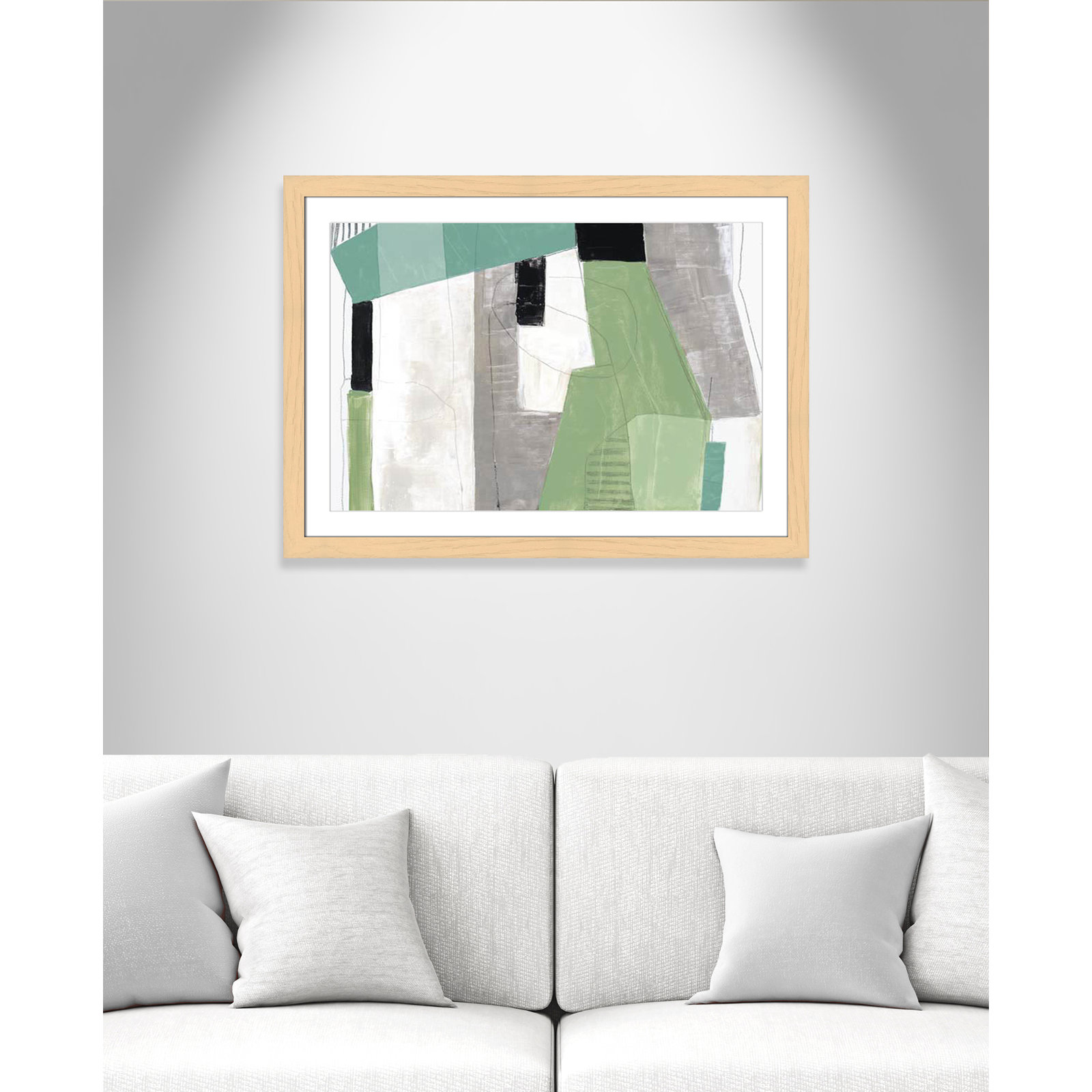 Evergreen Essence Print, 27" H x 37" W x 1.25" D, Natural Cube Frame - Matted Fine Art Paper Print, White
