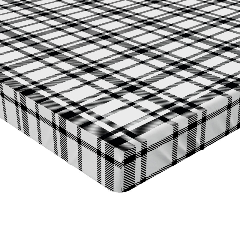Ensemble de 2 draps-housses Ambesonne, Drap-housse de taille simple, Tissu écossais noir et blanc