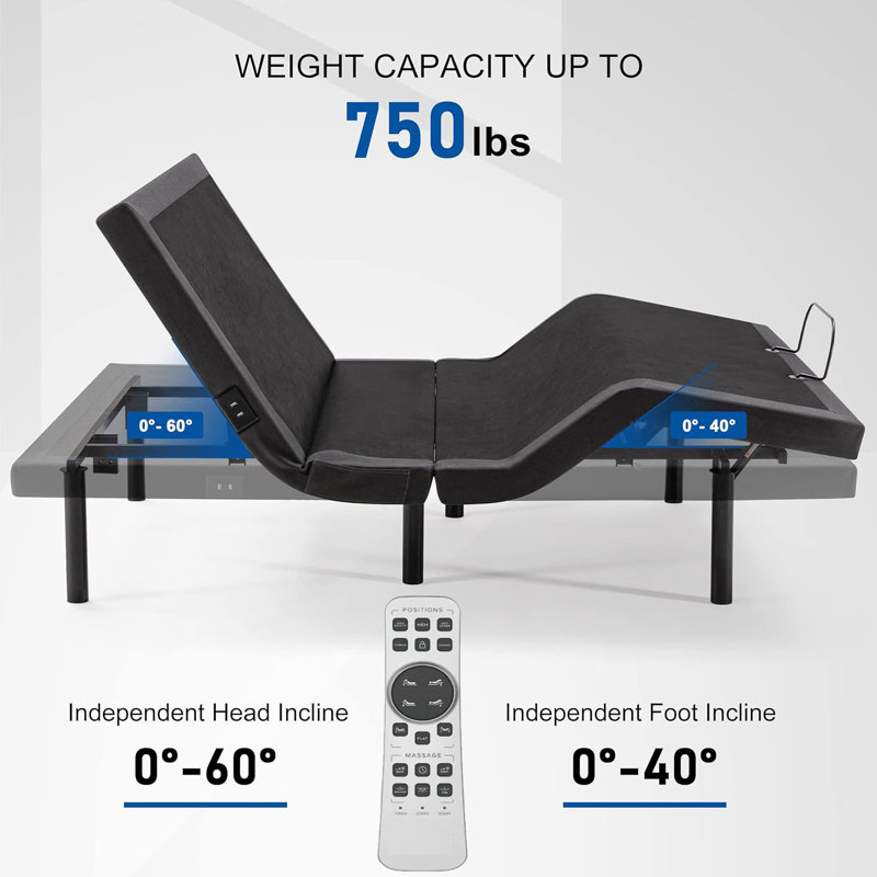 Adjustable Bed Base Frame With 19 Control Functions, Bluetooth App, Dual Massage, Type A + C Usb Ports, Head/Foot Incline,Zero Gravity, Under Bed Lights