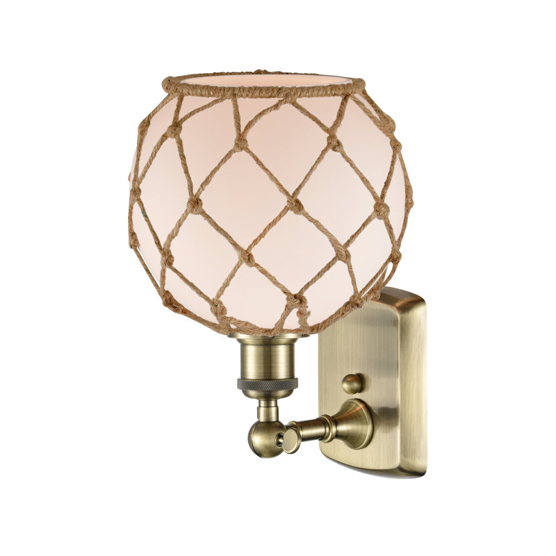 Applique murale articulée à 1 lumière Larocque, Blanc avec corde brune, Or satiné, Ampoule DEL 6 watts Vinage