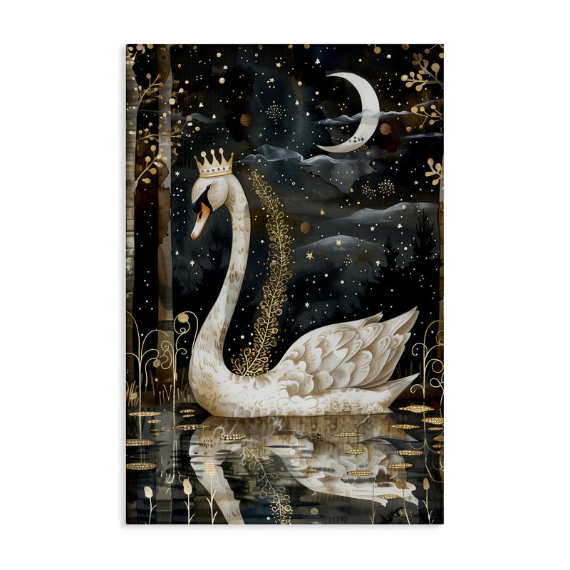 Art mural sur toile Regal Swan Moonlight par The Dutch Lady, H 24 po x l 16 po