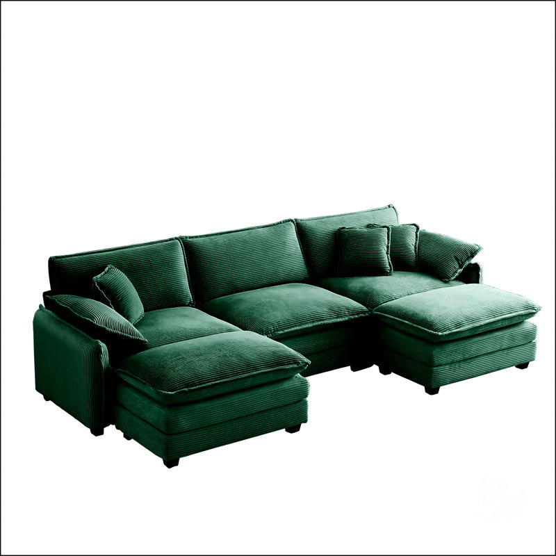 Oversized Modular Cushioned Sofa With Conversible Ottoman