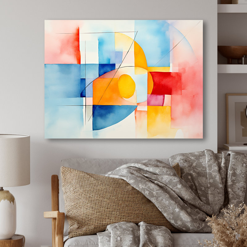 Mid-Century Pastel Color Collages I - Art mural géométrique en métal MT137608, H 24 po x l 32 po x P 1 po