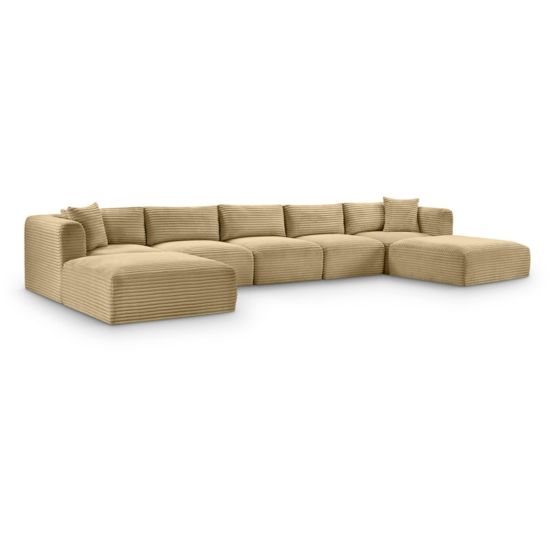 Canapé modulaire Carmean, Velours côtelé texturé Camel, 3 sans accoudoirs, 2 en coin, 2 repose-pieds
