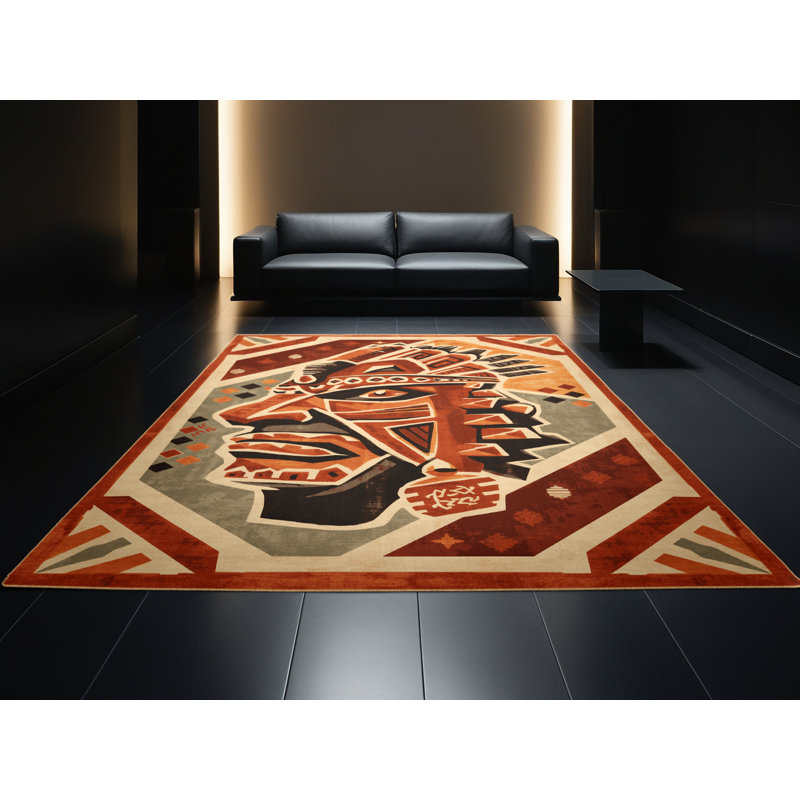 Tapis moelleux moelleux à motif de blocs de pierre de couleur Durgin Olmec Warrior Classic - brun clair, 7 x 9