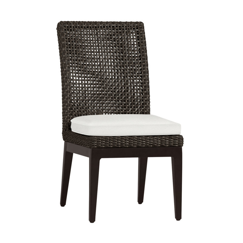 Peninsula Patio Dining Side Chair with Cushions, Mahogany/Chestnut, Welt, Paper Sky