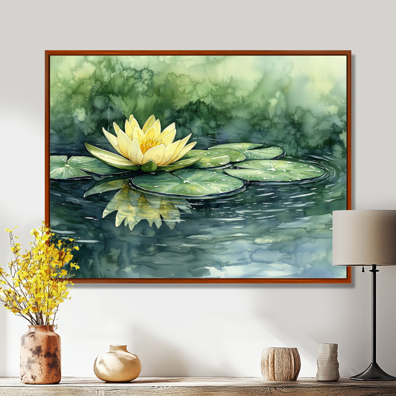 «Water Lotus Flower Tranquility At The Pond II», impressions encadrées de lotus, H 24 po x l 32 po, Brun