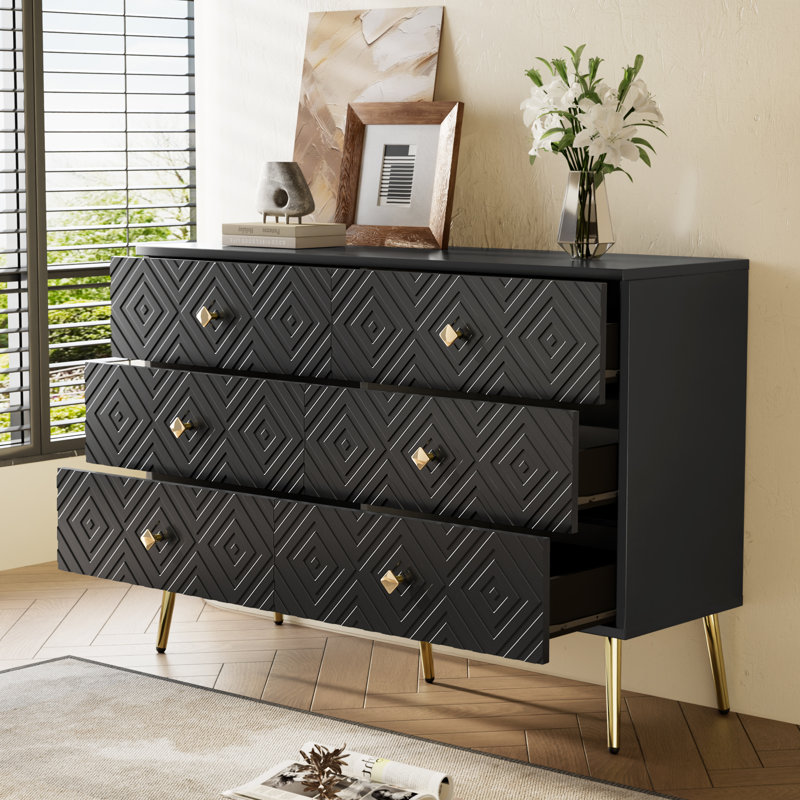 6 - Drawer Rectangle Accent Chest, Black