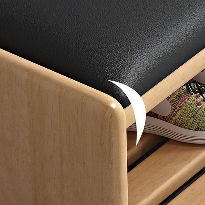 35.4in Shoe Change Stool Shoe Storage Bench, Black/Natural Wood