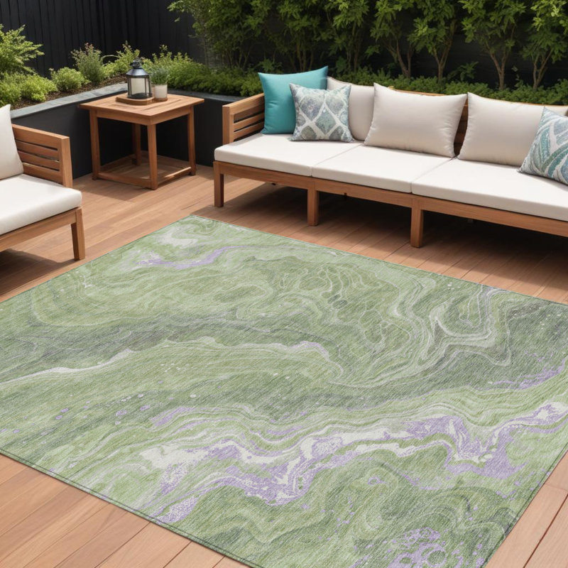 Tapis intérieur lavable abstrait 9 pi x 12 pi vert lavande et ivoire artichaut