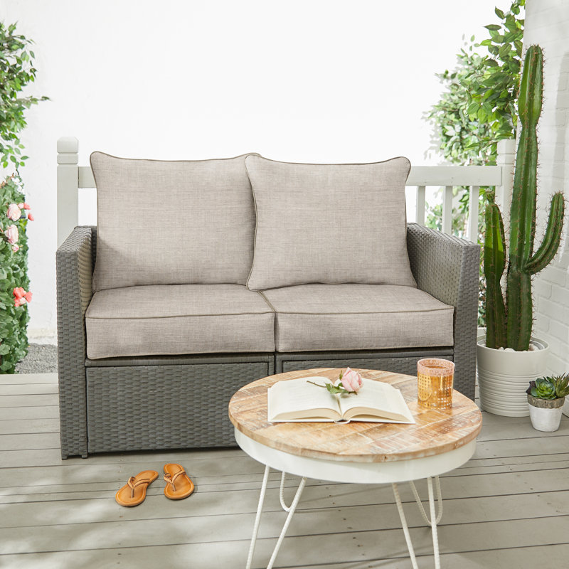 Sunbrella Outdoor Solid Loveseat Pillow and Cushion Set, Sunbrella - Cast Silver, 23.5 in W x 23 in D x 5 in H