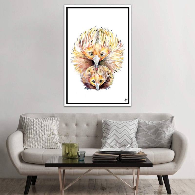 Décoration murale énigmatique Echidnas pour enfants, H 60 po x l 40po x P 1,5 po, Toile blanche encadrée