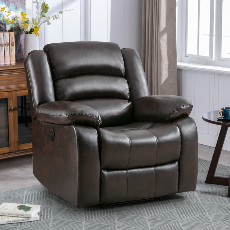 37.1'' Wide Modern and Upholstered Power Faux leather Recliner (Set of 2), Brown