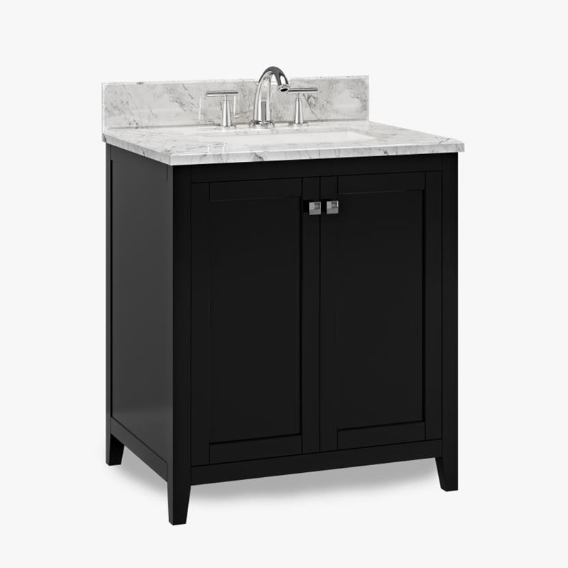 Meuble-lavabo simple 30 po avec plateau en marbre de Carrare bleu marine Nakita