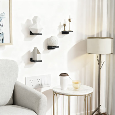 Floating Wall Shelves Set Of 4, Small Wooden Display Shelves For Home Decor And Storage, Minimalist Square Design For Bedroom, Bathroom, Kitchen, And Office