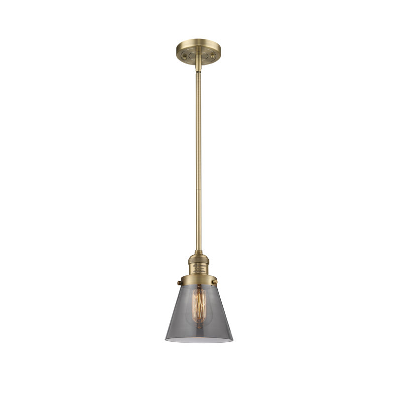 Milardo 1 - Light Single Pendant, Smoked, 8" H x 6" W x 6" D, Brushed Brass