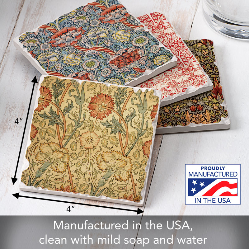 Thirstystone William Morris 4-Pack Assorted Tumbled Tile Coasters