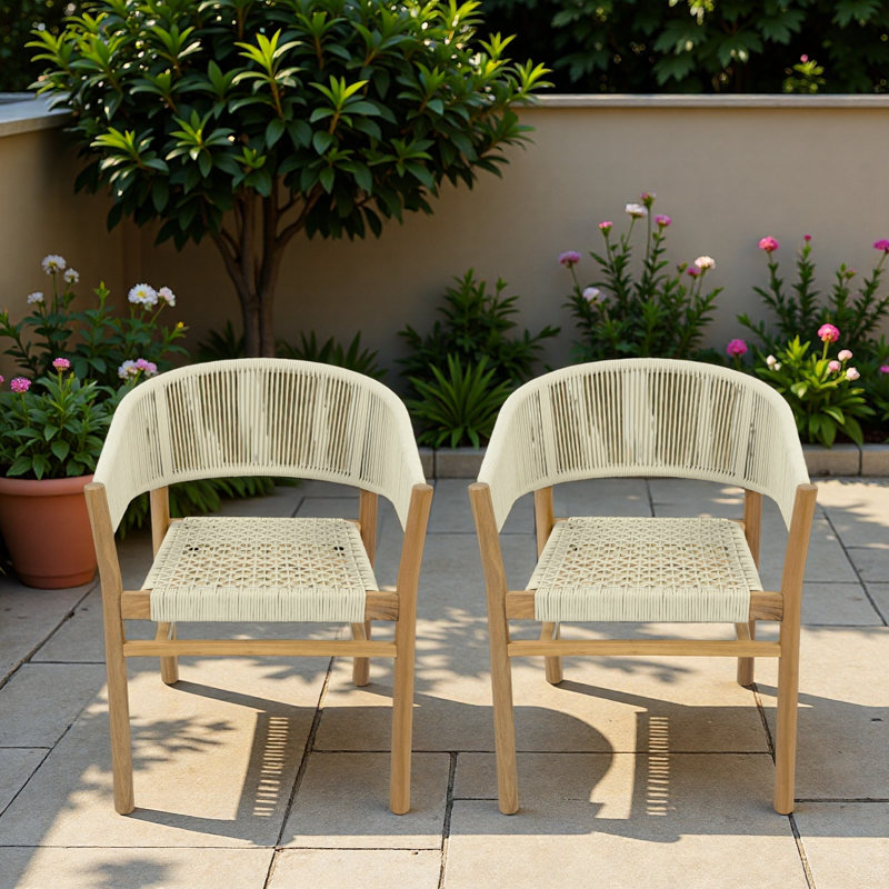 Ensemble de 2 chaises d'appoint pour l'extérieur avec motif tissé à la corde, dossier incurvé et accoudoirs enveloppants