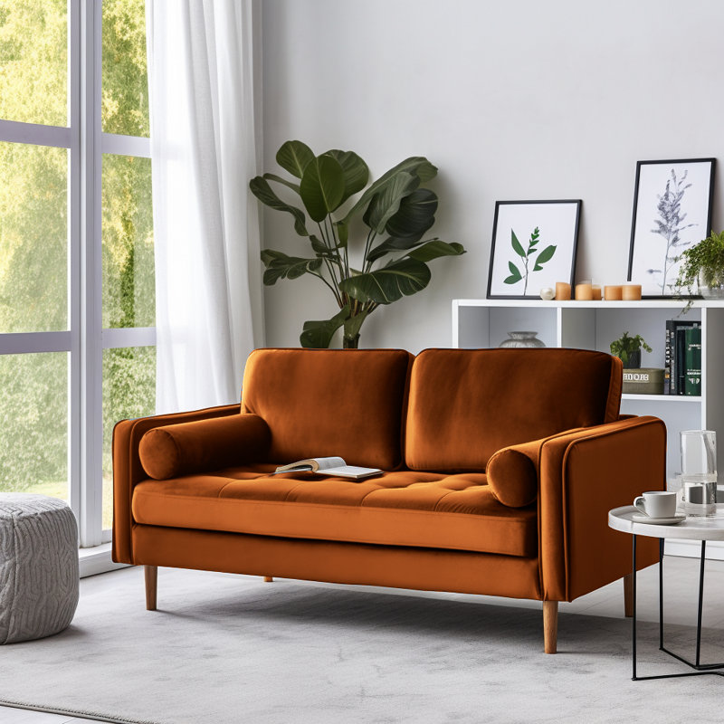 Banuelos 58'' Velvet Square Arm Loveseat, Orange