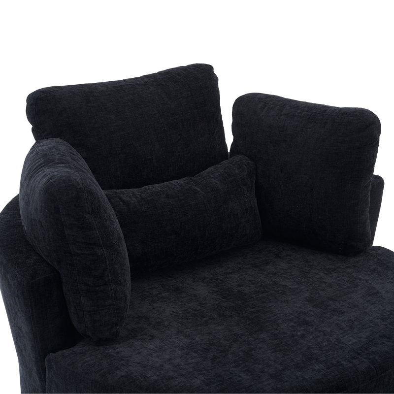 Swivel Armchair with Footstool, Black Chenille