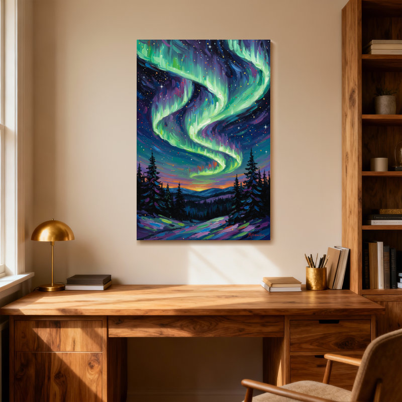 Paysage, nature, aurore, ciel, forêt, nuit, étoiles, montagne, paysage, H 36 po x l 24 po