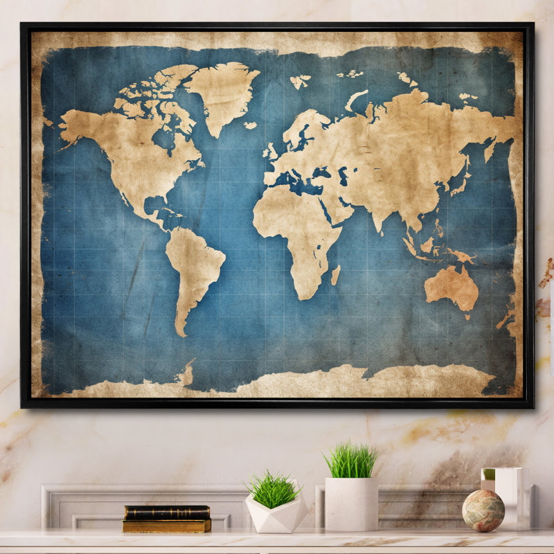 Ancienne carte du monde III, reproduction d'art sur toile, H 12 po x l 20 po x P 1 po, Cadre flottant noir