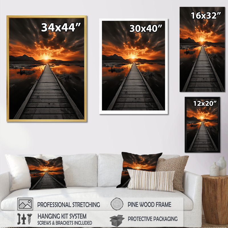 " Orange Sunrise Road ", Black Picture Framed, 12" W x 20" H