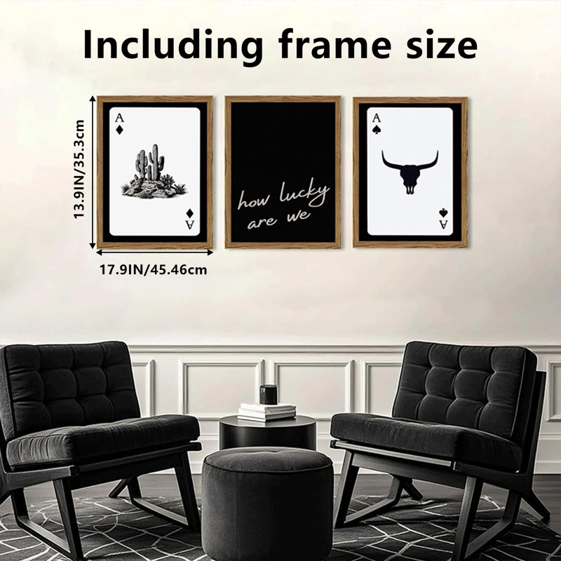 Modern Abstract Decor Wall Art Set - 3 Styles (Cactus, Inspirational Quote, Bull Head) with Playing Card Accents, Multiple Sizes 8x12 to 24x32 Inches, Framed Canvas Prints for Living Room, Bedroom, Office